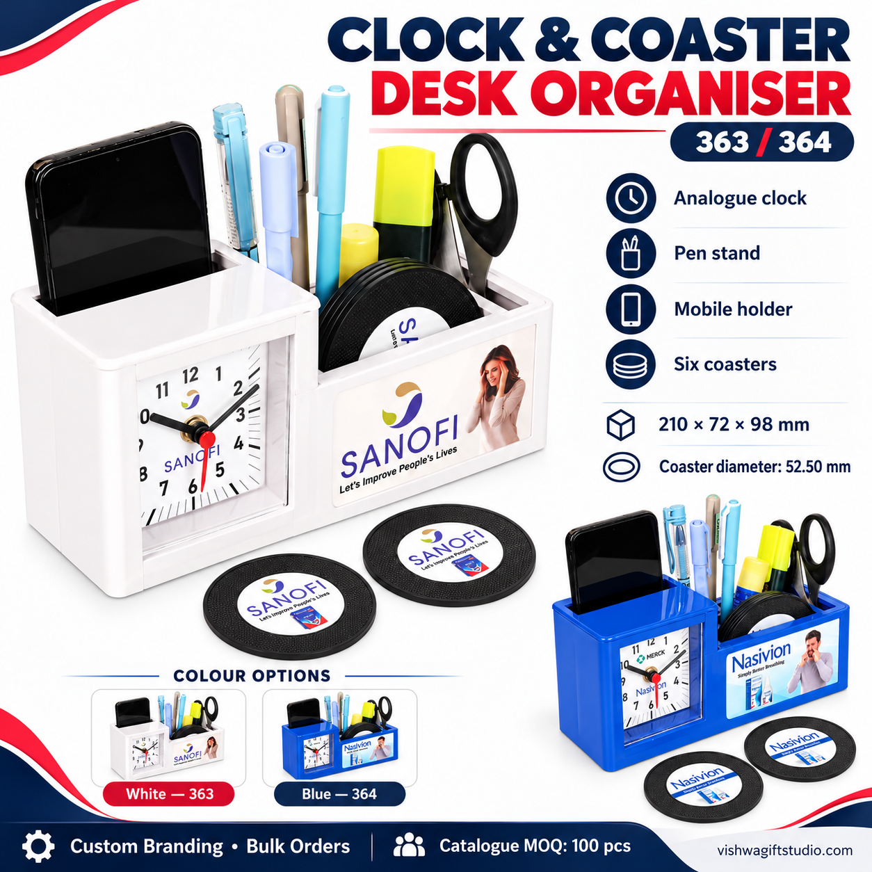 Models 363 colour options and product information with sample branding
