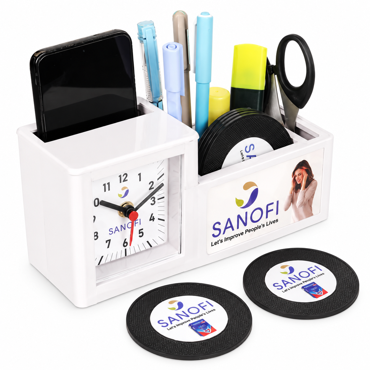 TC363/TC364 Compact Clock and Coaster Desk Organiser — TC363