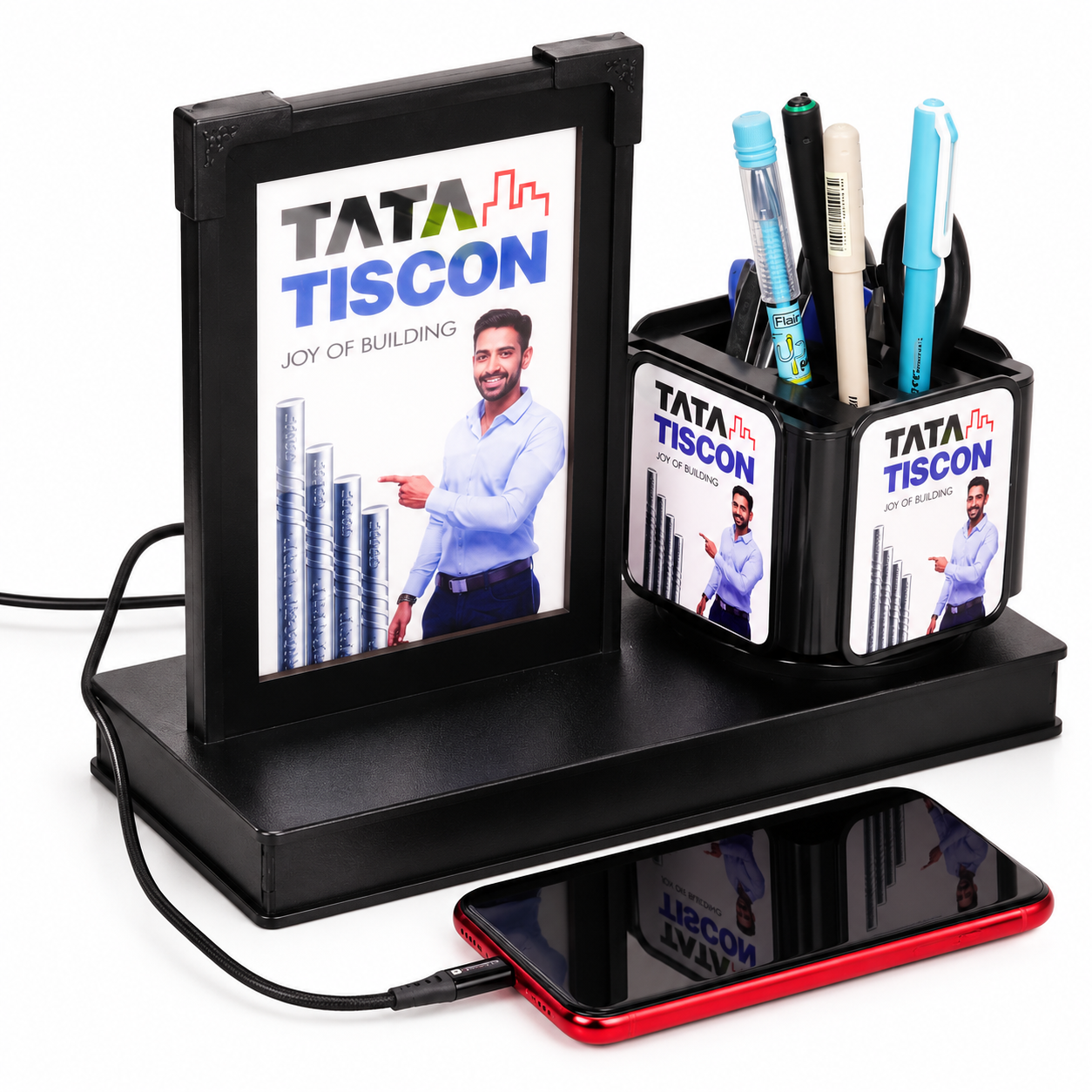 PS396 Pen Stand with LED Frame and USB Port — PS396