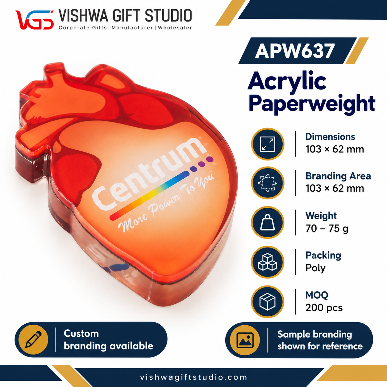 APW637 Anatomical Heart Acrylic Paperweight - Image 2