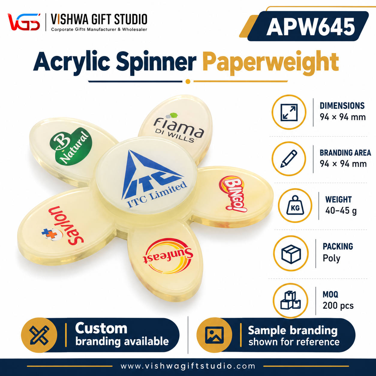 APW645 Five Arm Acrylic Spinner Paperweight - Image 2