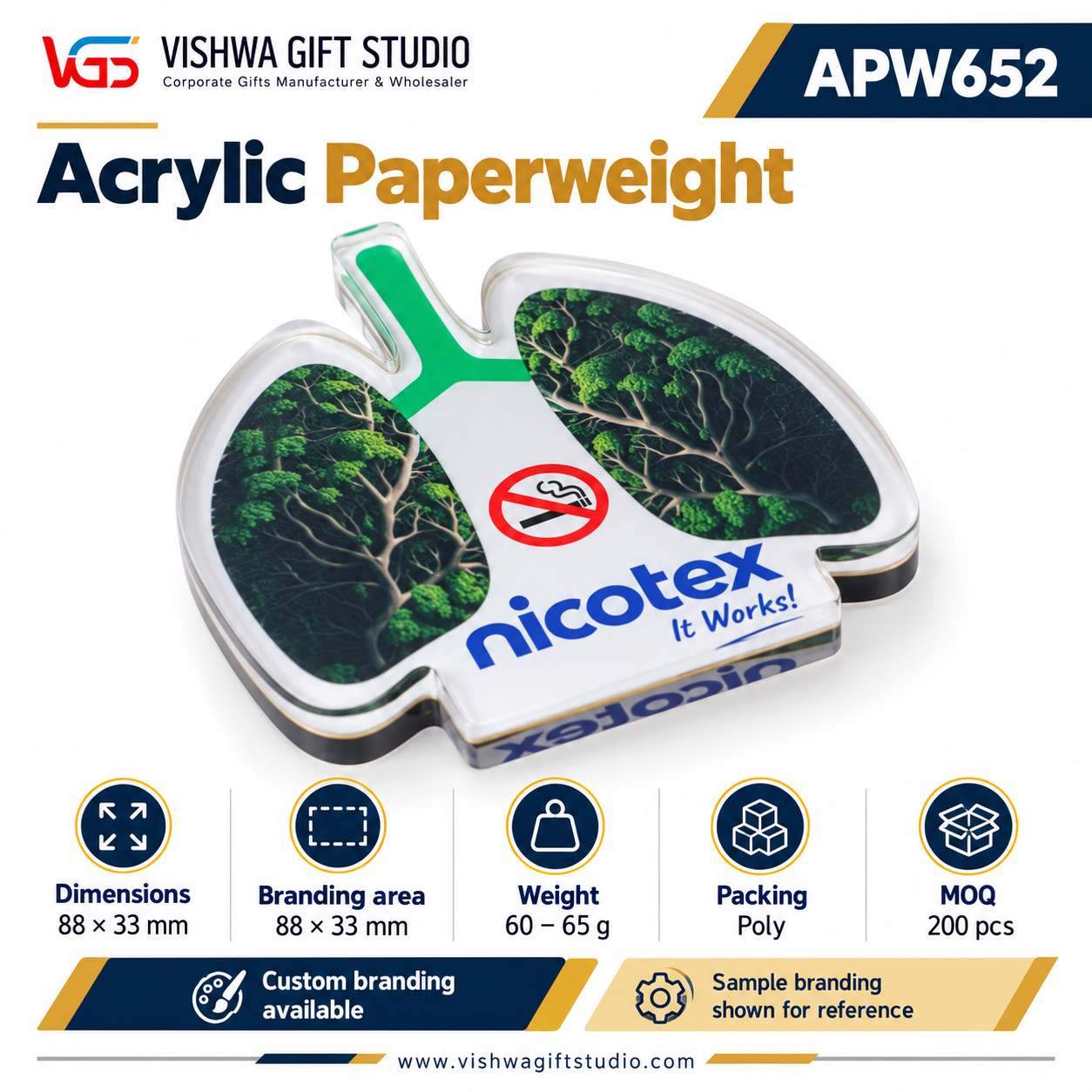 APW652 Lungs Shape Acrylic Paperweight - Image 2