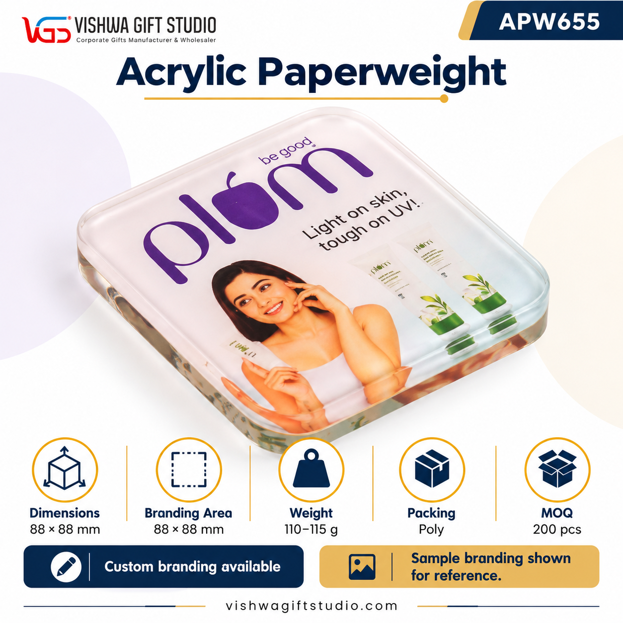 APW655 Rounded Square Acrylic Paperweight - Image 2