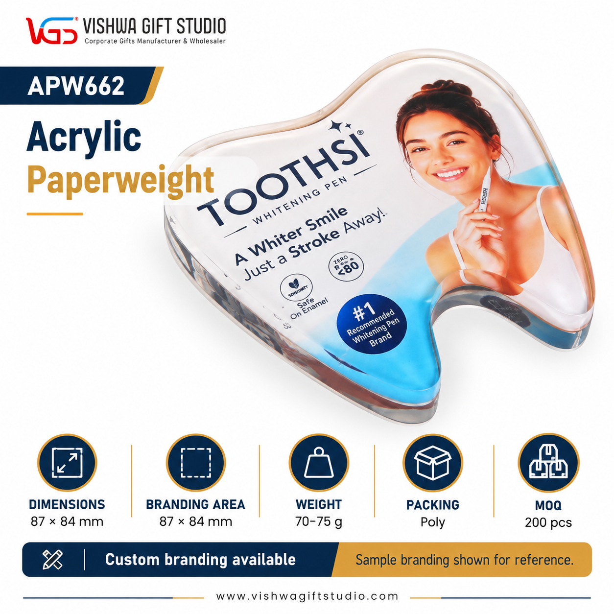 APW662 Tooth Shape Acrylic Paperweight - Image 2