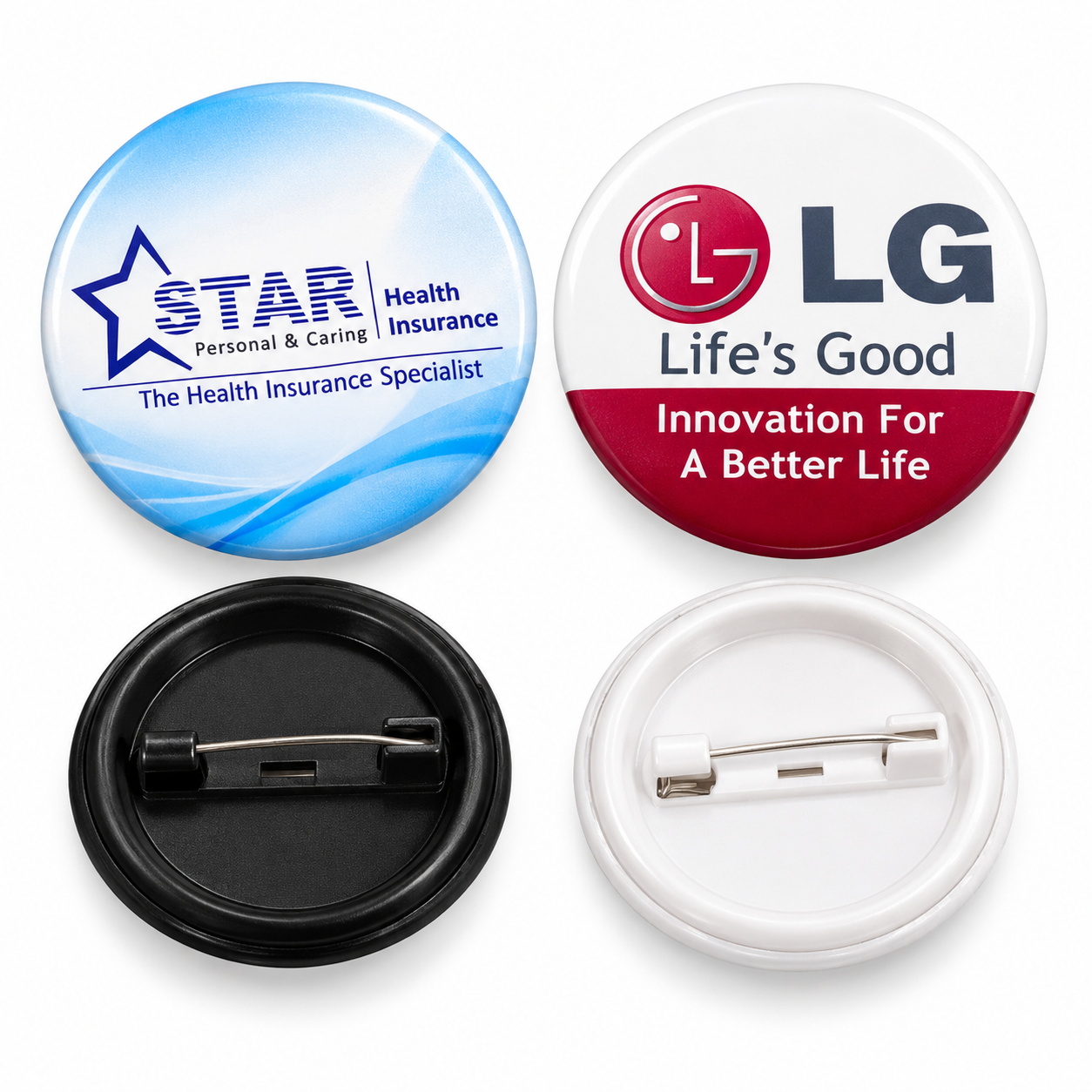 BD730 / BD731 44 mm Pin Badge – Black and White Base Options — BD730