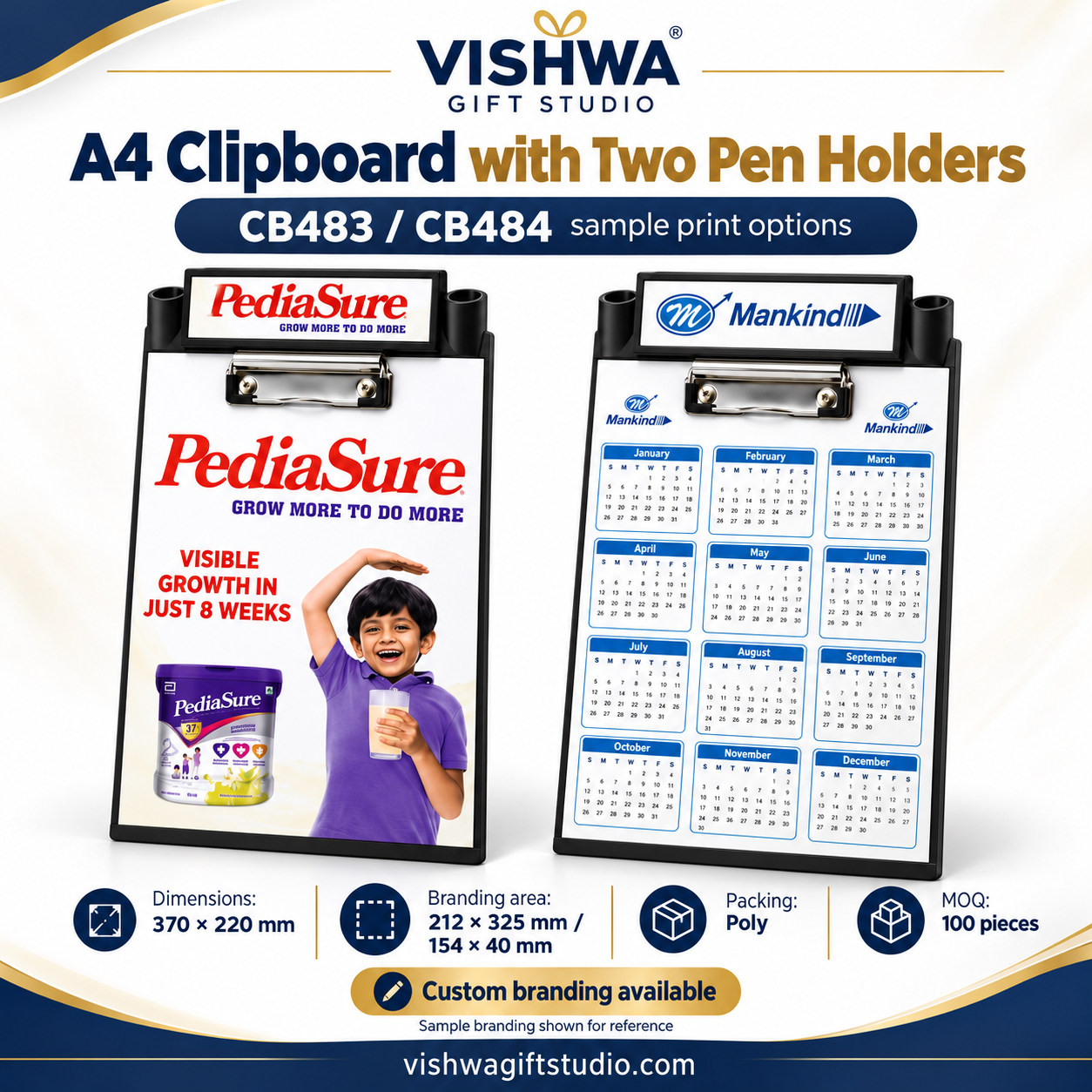 CB483 / CB484 A4 Clipboard with Two Pen Holders - Image 2