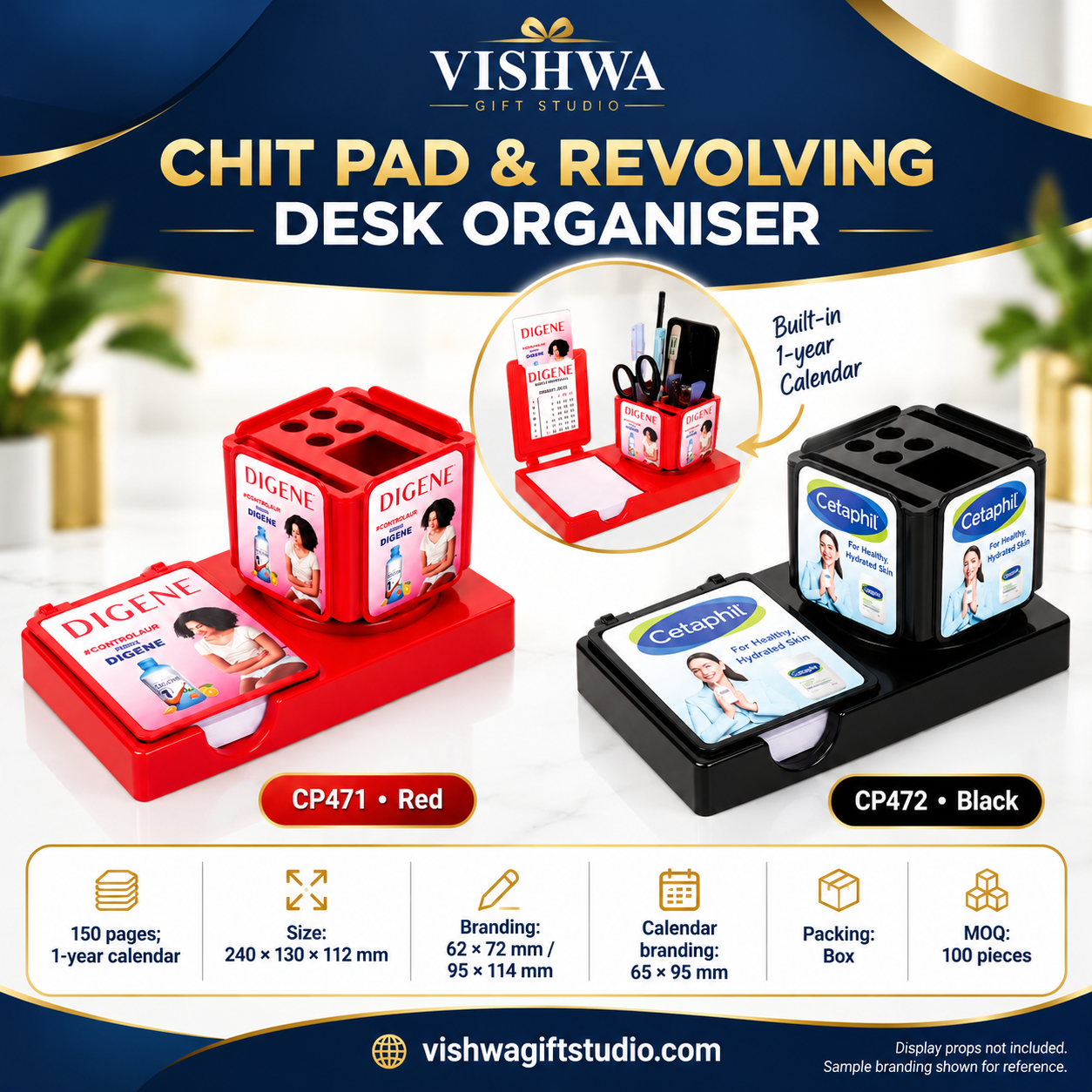 CP471 / CP472 Chit Pad with Revolving Pen Stand and Calendar – Red & Black - Image 2