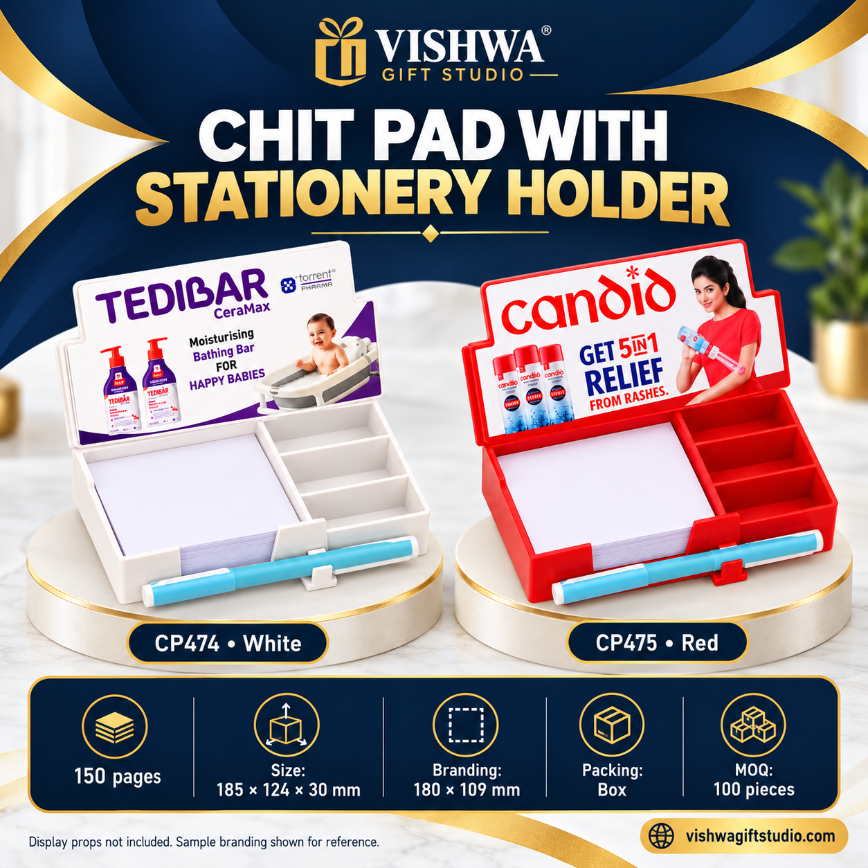 CP474 / CP475 Chit Pad with Pen and Stationery Holder – White & Red - Image 2