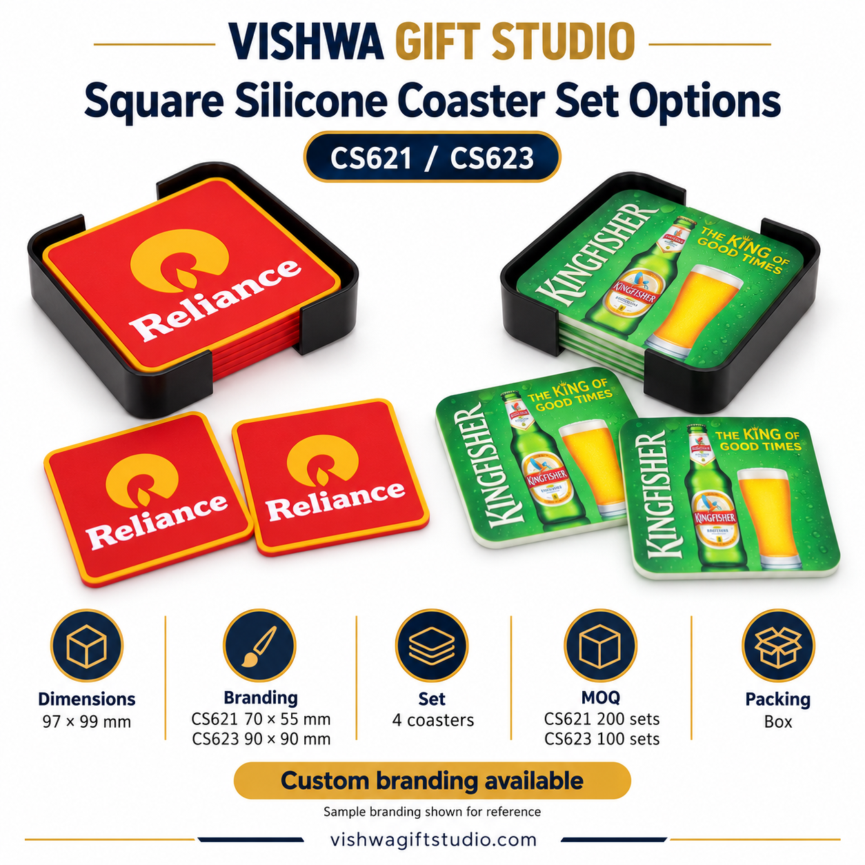 CS621 / CS623 Square Silicone Coaster Set Options - Image 2