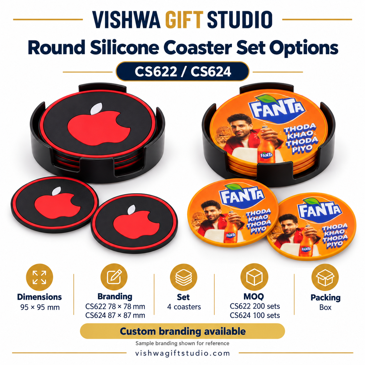 CS622 / CS624 Round Silicone Coaster Set Options - Image 2