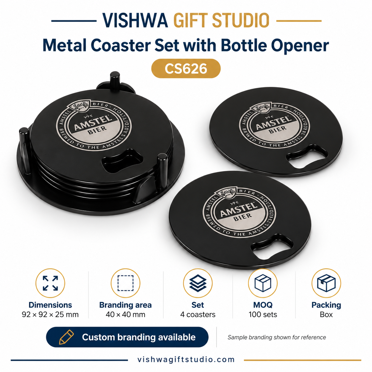 CS626 Metal Coaster Set with Bottle Opener - Image 2