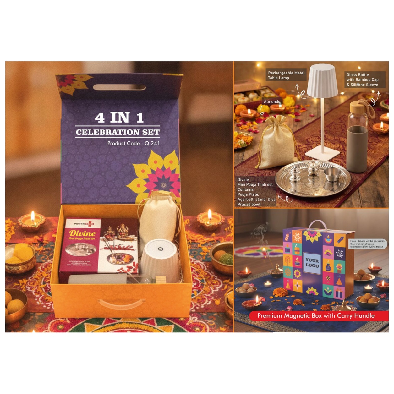 4-in-1 Pooja Thali & Table Lamp Diwali Gift Box — product information and promotional image