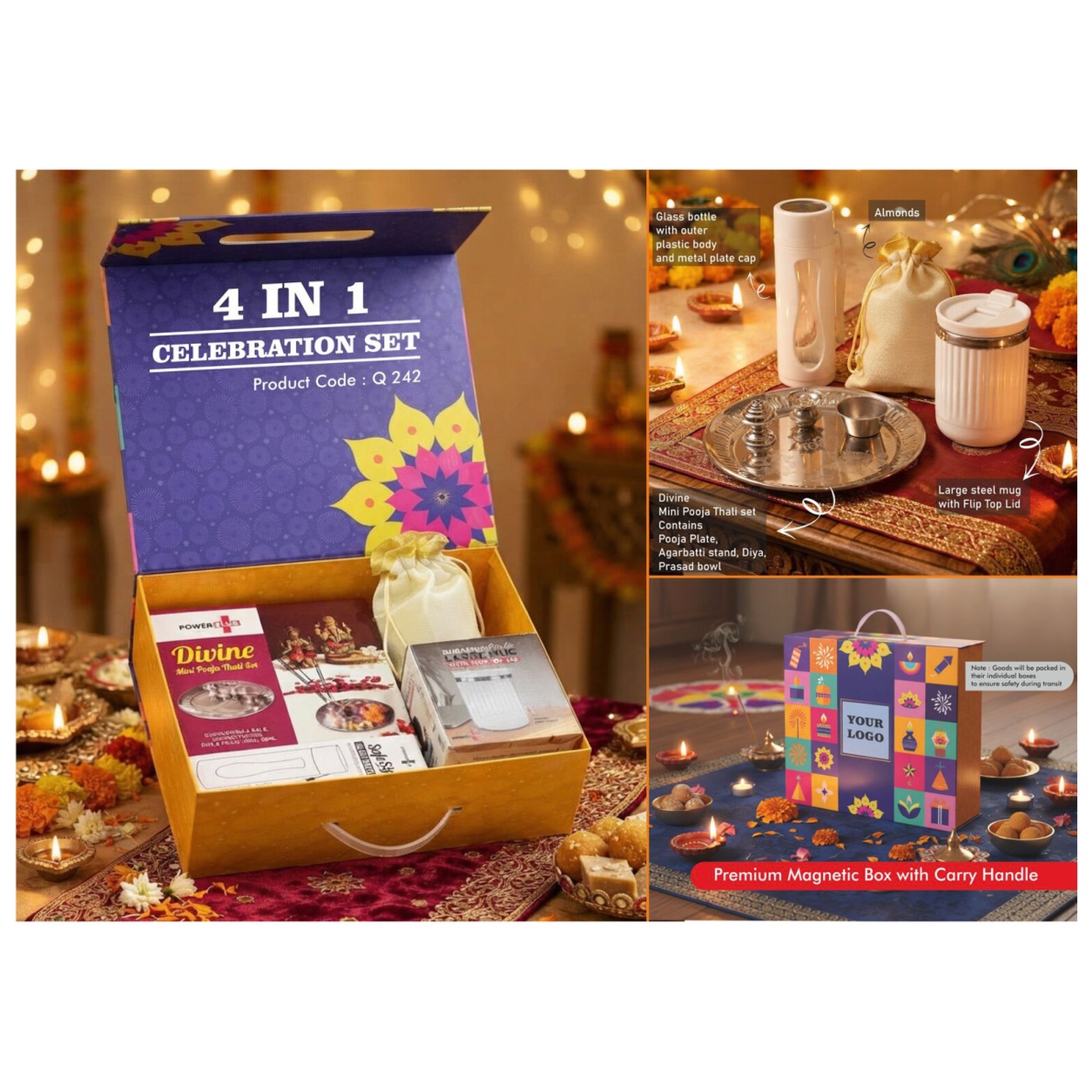 4-in-1 Pooja Thali & Drinkware Diwali Gift Box — product information and promotional image