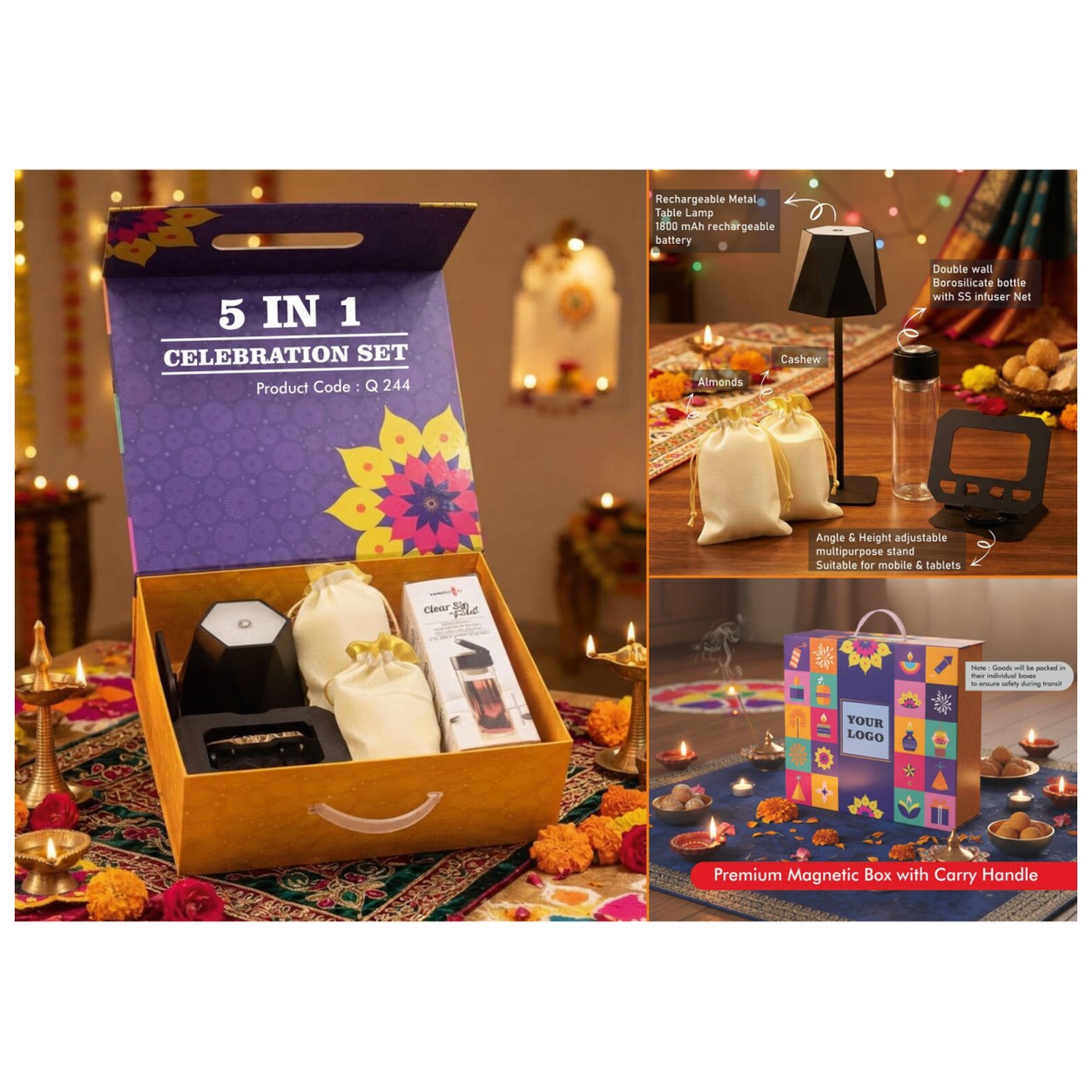 5-in-1 Infuser Bottle & Stand Diwali Gift Box — product information and promotional image
