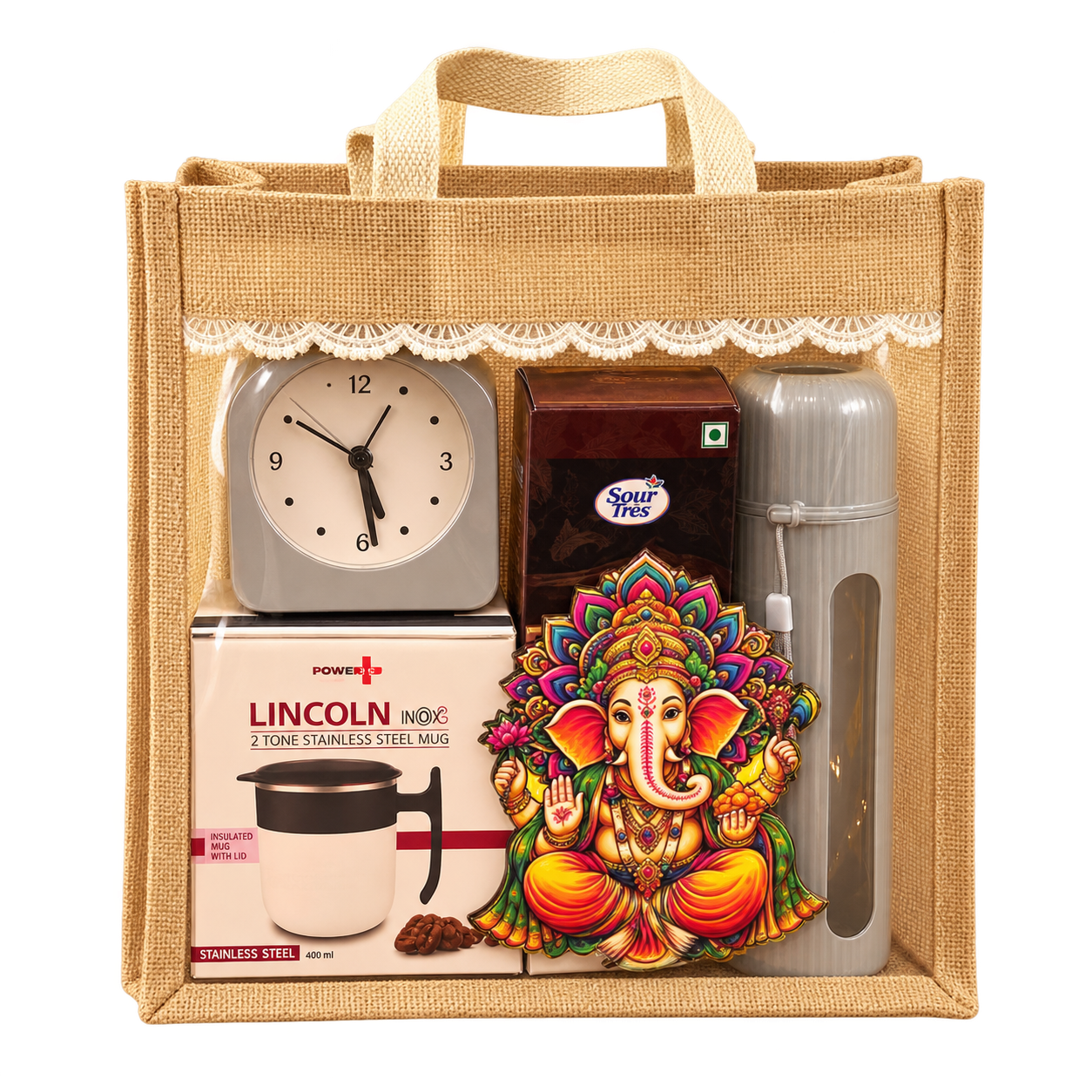 5-in-1 Ganesha & Alarm Clock Jute Diwali Hamper — DW-Q252