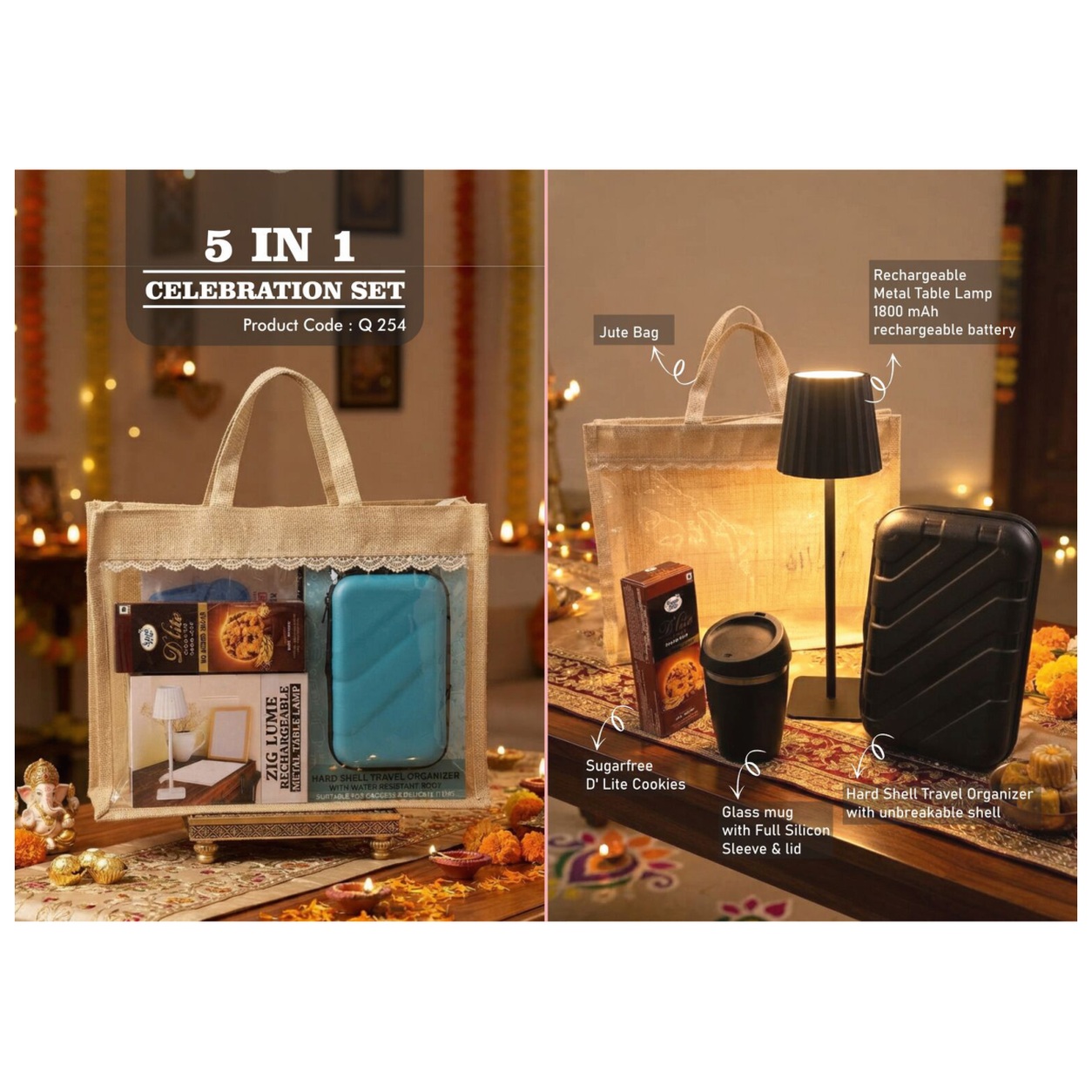 5-in-1 Travel Organizer Jute Diwali Hamper — product information and promotional image