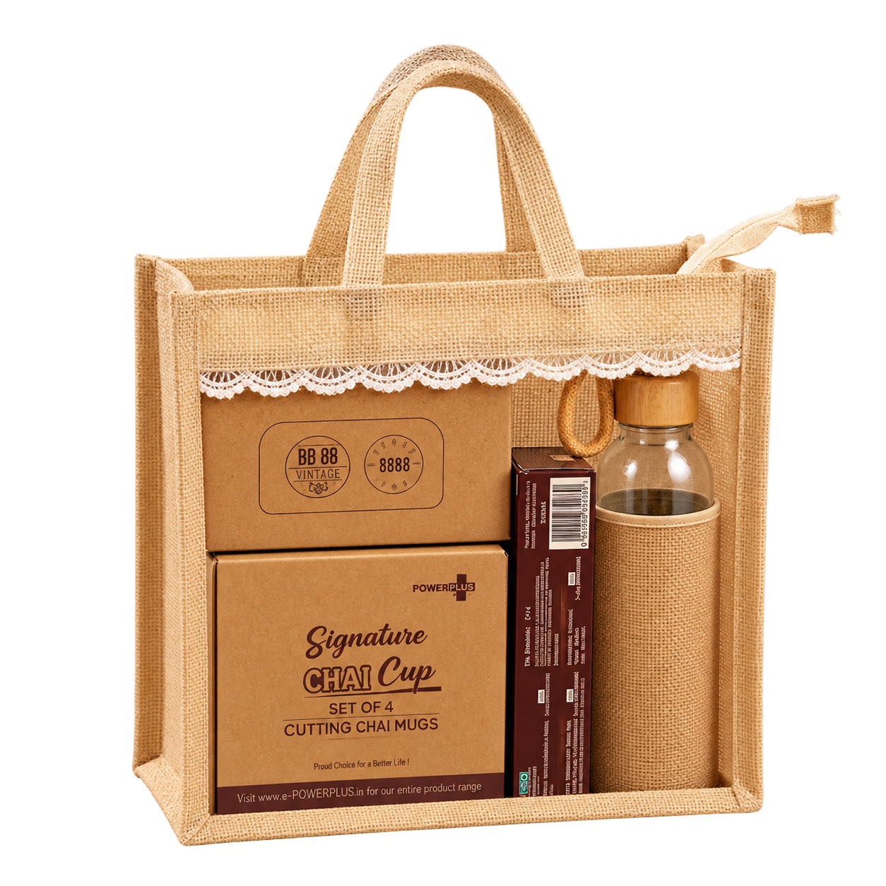5-in-1 Chai Mugs & Clock Jute Diwali Hamper — DW-Q255