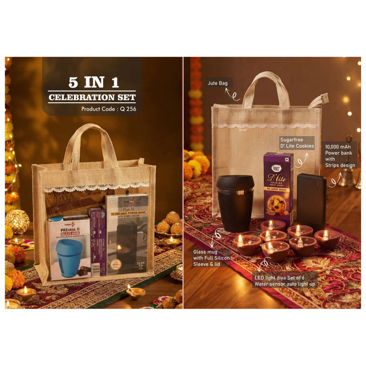 5-in-1 Power Bank & Mug Jute Diwali Hamper — product information and promotional image