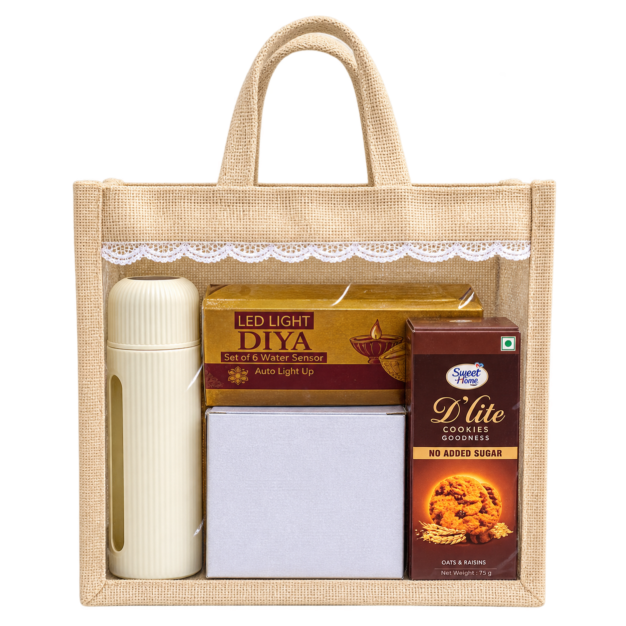 5-in-1 Grooved Bottle & Mug Jute Diwali Hamper — DW-Q258