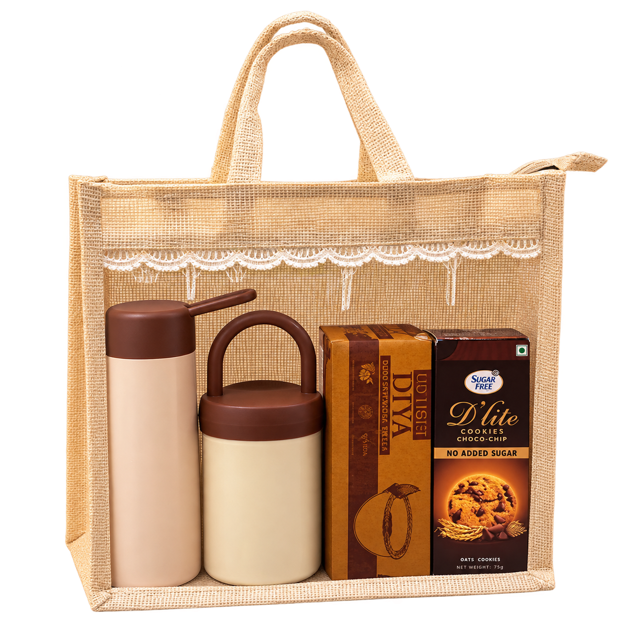 5-in-1 Glass Jar & Bottle Jute Diwali Hamper — DW-Q259 — DW-Q259