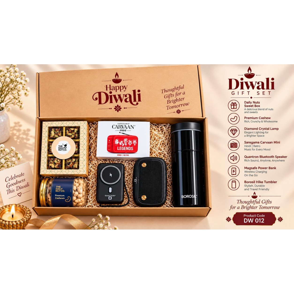 Carvaan Mini & Borosil Diwali Gift Hamper — product information and promotional image