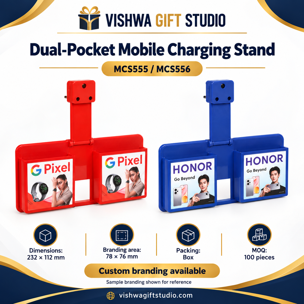 Dual-Pocket Mobile Charging Stand – MCS555 / MCS556 - Image 2