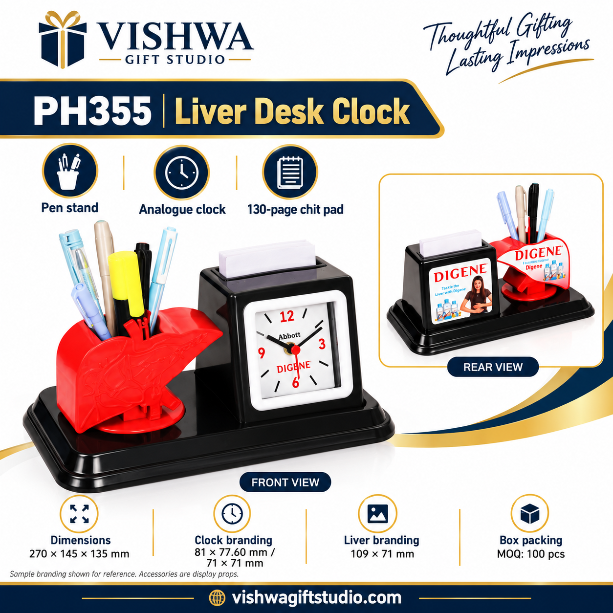 PH355 Liver Desk Clock with Pen Stand and Chit Pad - Image 2
