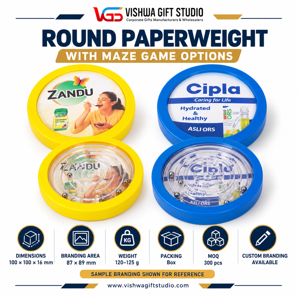 PPW673 / PPW674 Round Paperweight with Maze Game Options - Image 2