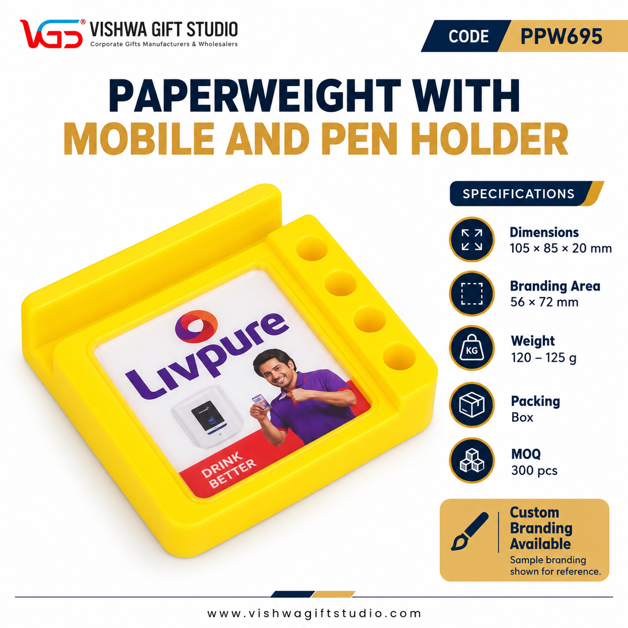 PPW695 Paperweight with Mobile and Pen Holder - Image 2