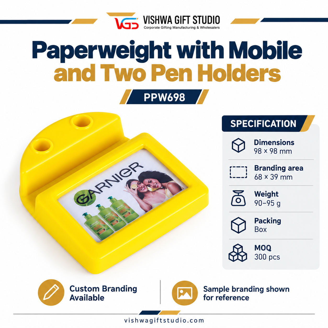 PPW698 Paperweight with Mobile and Two Pen Holders - Image 2