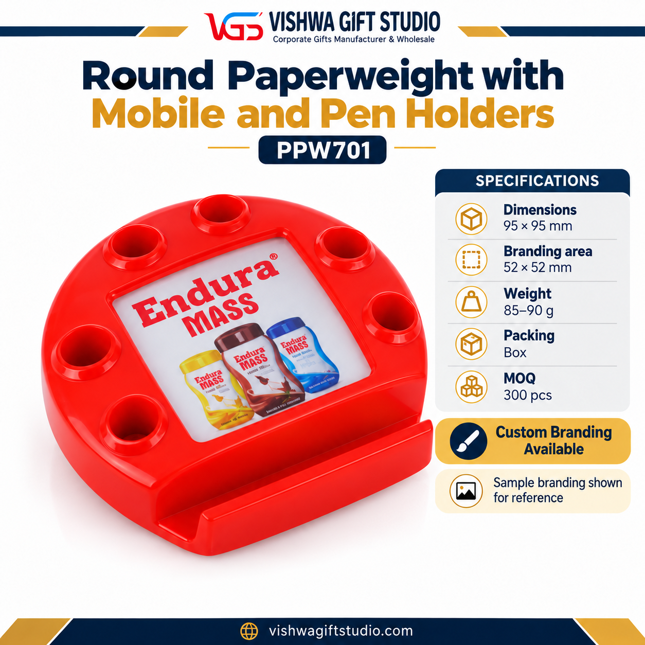 PPW701 Round Paperweight with Mobile and Pen Holders - Image 2