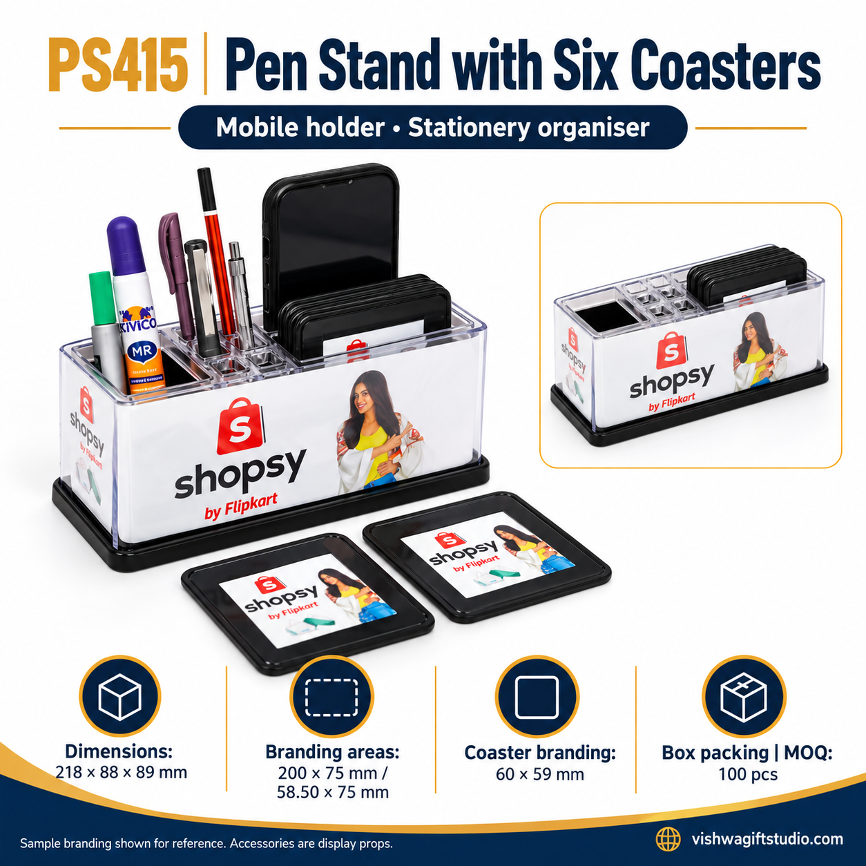 PS415 Pen Stand with Six Coasters and Mobile Holder - Image 2