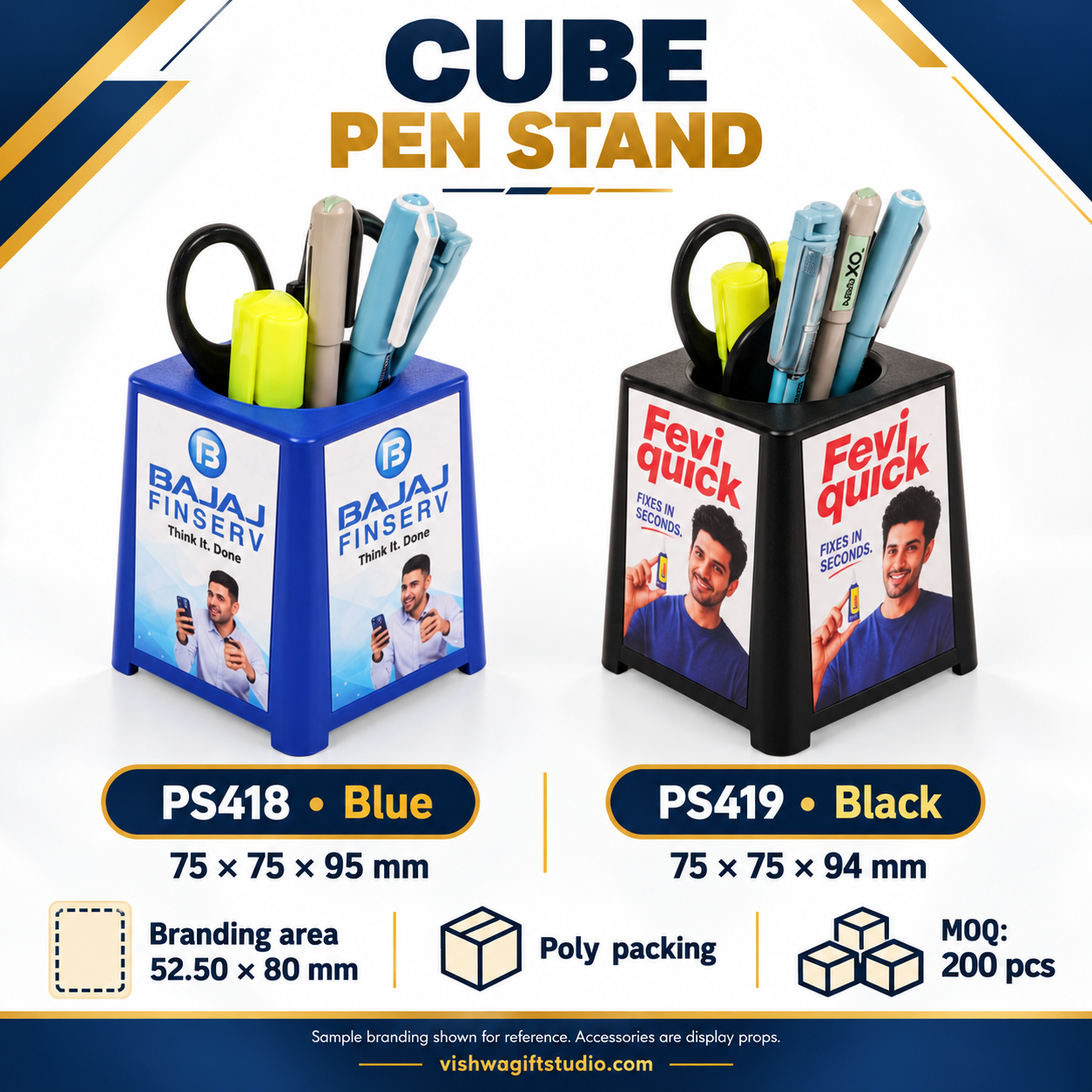 PS418 / PS419 Cube Pen Stand – Blue & Black - Image 2