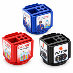 PS443 / PS444 / PS445 Revolving Pen Stand with Visiting Card Holder – Red, Blue & Black