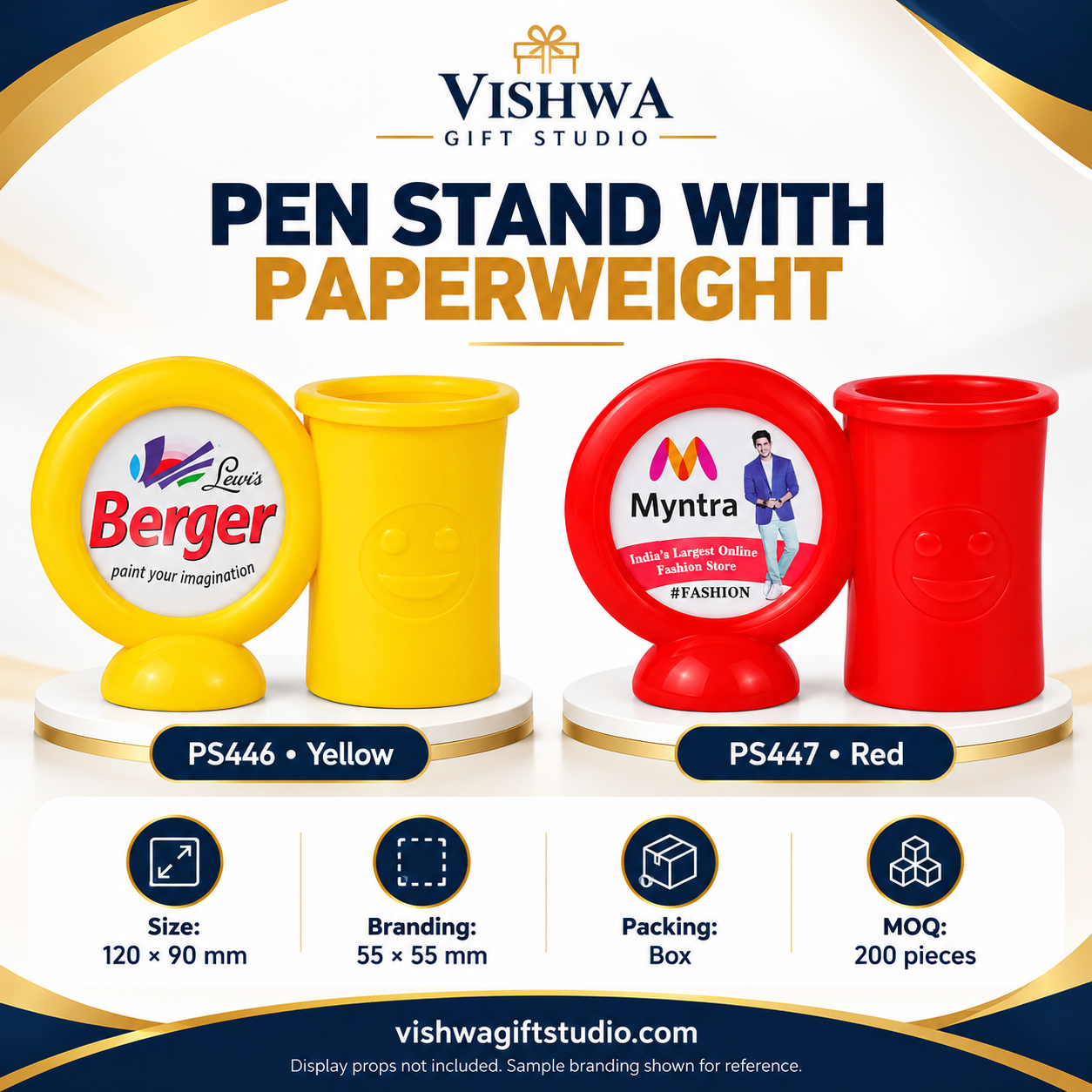 PS446 / PS447 Pen Stand with Paperweight – Yellow & Red - Image 2