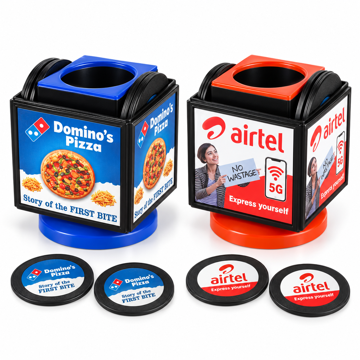 PS452 / PS453 Revolving Pen Stand with Six Coasters – Blue & Orange — PS452