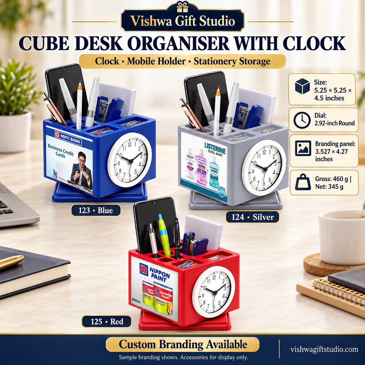 Models 123 124 125 cube desk organiser promotion with blue silver red options