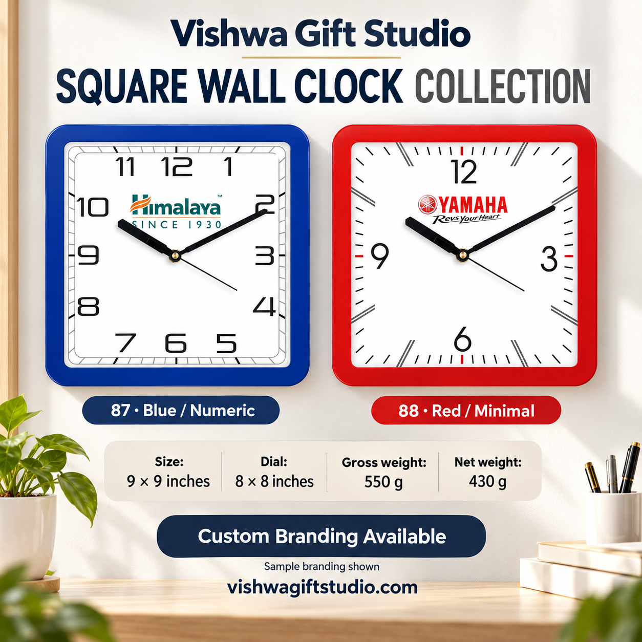 Models 87 and 88 square wall clock promotional information