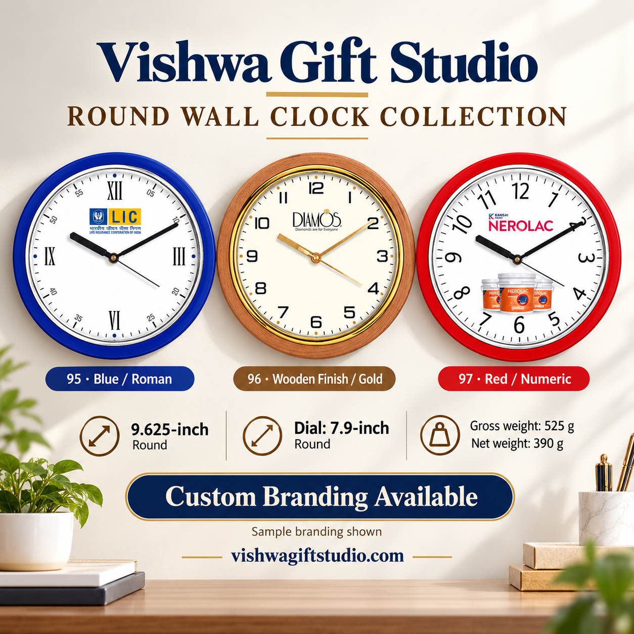 Models 95 to 97 round wall clock promotional information