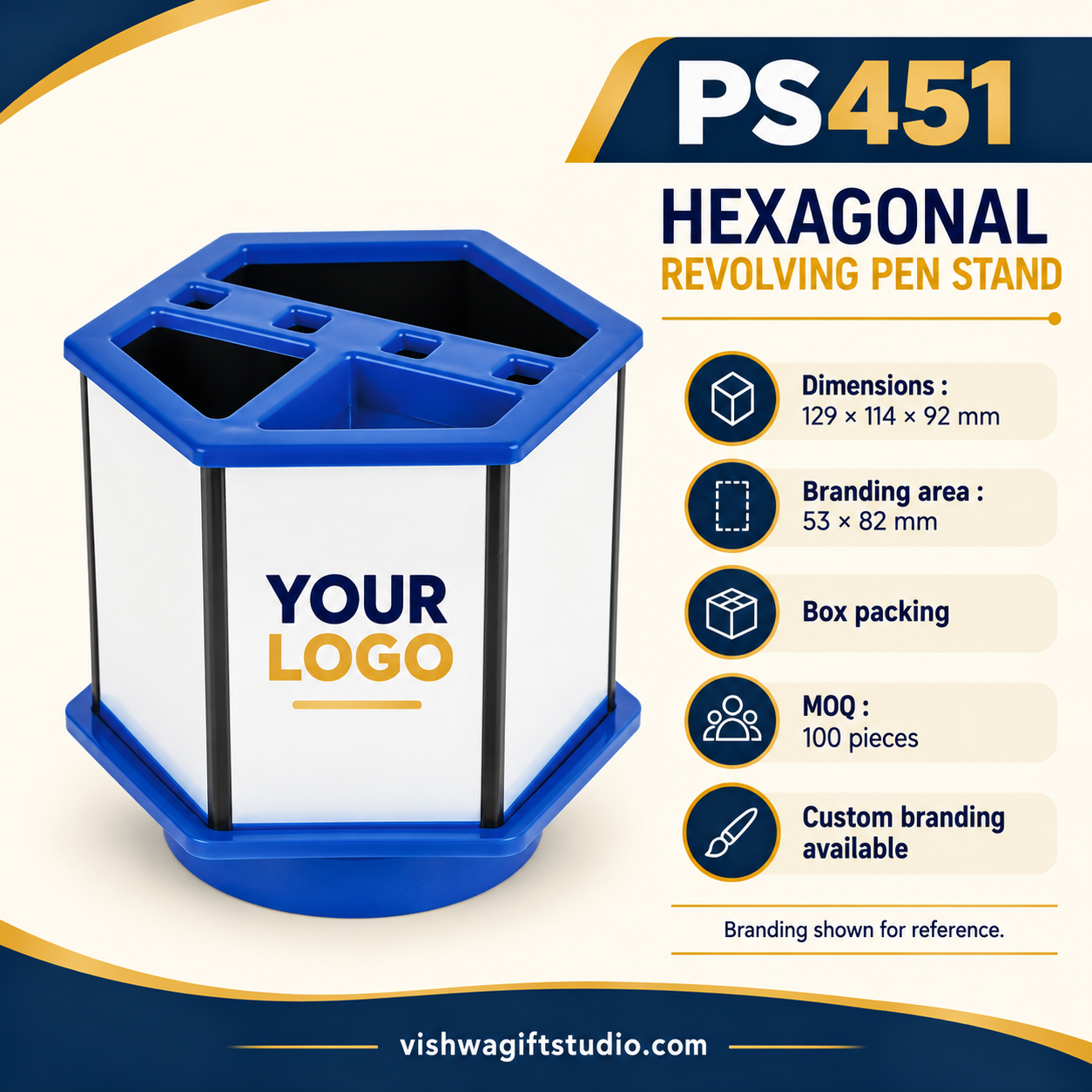 PS451 dimensions branding packing and minimum order information