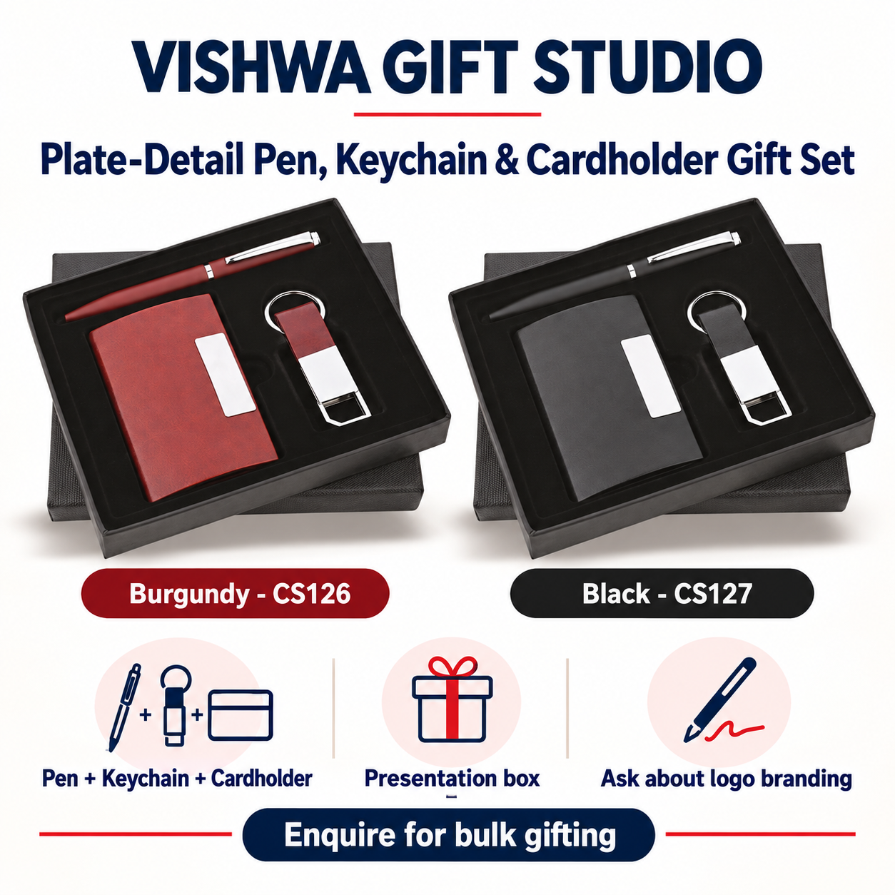 3-in-1 Plate-Detail Pen, Keychain & Cardholder Gift Set - CS126 / CS127 - Image 2