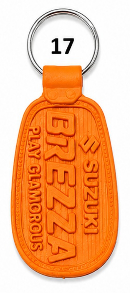 17 Orange Rounded Rectangle First Quality Die Moulded PVC Keychain - Code 17