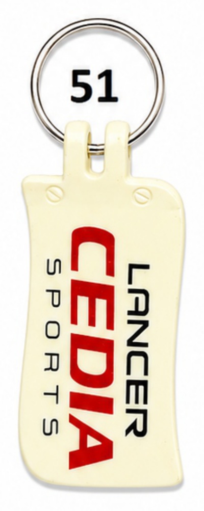 51 White Rounded Rectangle Double-Sided Laminated ABS Keychain - Code 51