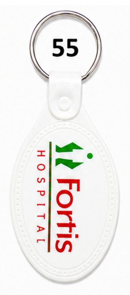 55 White Oval Double-Sided Laminated ABS Keychain - Code 55