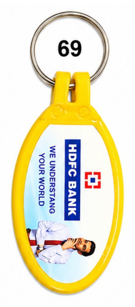 69 Yellow Oval Digital Printed Laminated ABS Keychain - Code 69