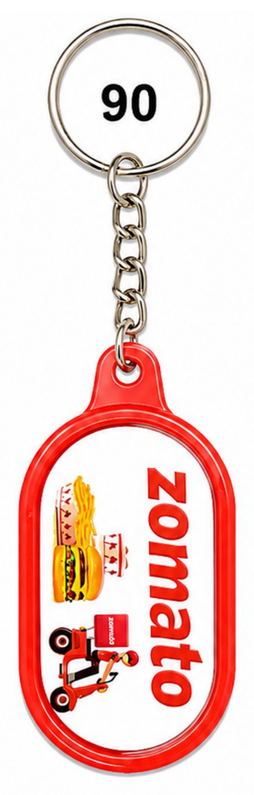90 Red Oval Digital Sticker Plastic Keychain - Code 90