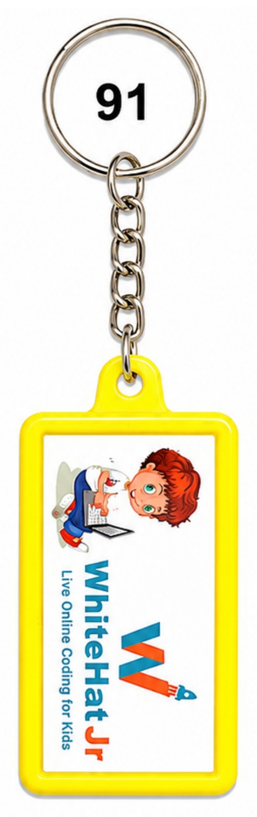 91 Yellow Rectangular Digital Sticker Plastic Keychain - Code 91