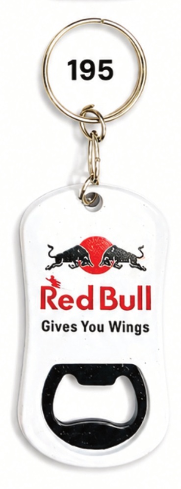 195 White Tapered Tag Moulded Bottle Opener Keychain - Code 195