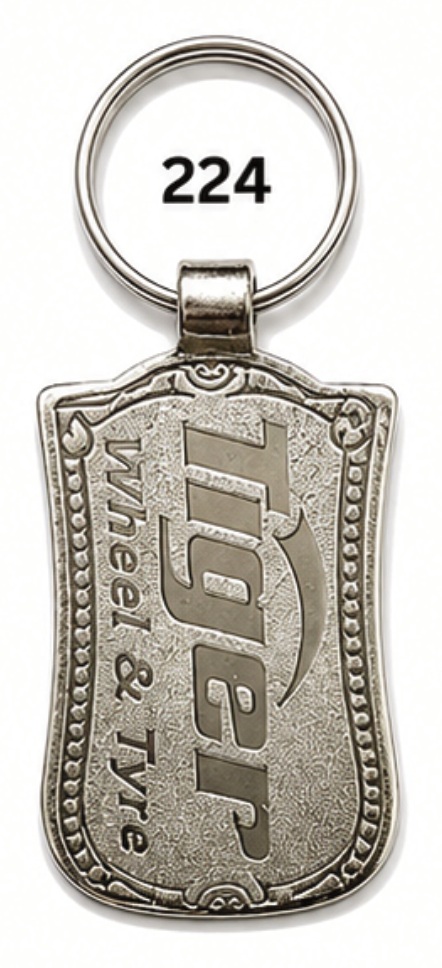 224 Curved Shield Spark Nickel Metal Keychain - Code 224