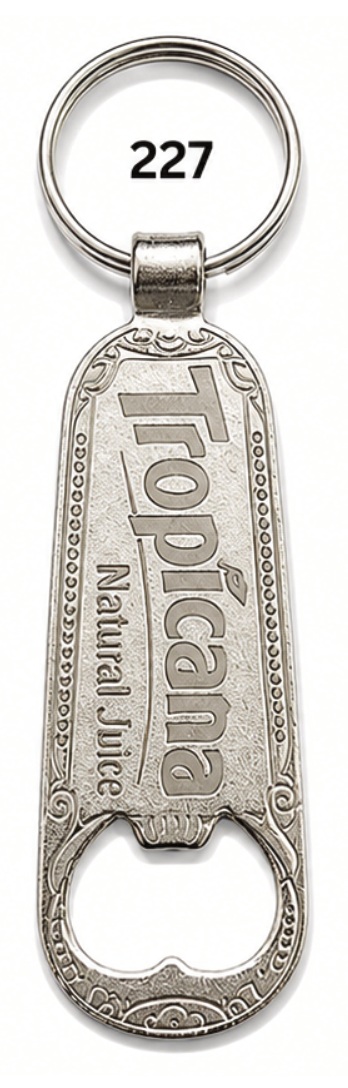227 Long Rounded Rectangle Spark Nickel Metal Bottle Opener Keychain - Code 227